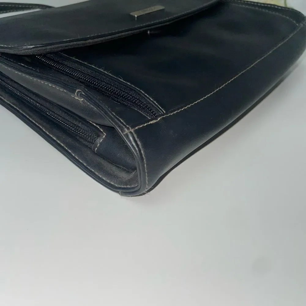 Villager Black Leather Organizer Messenger Bag